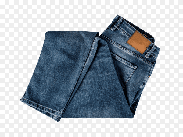 Men's jeans with a leather tag isolated on transparent background PNG