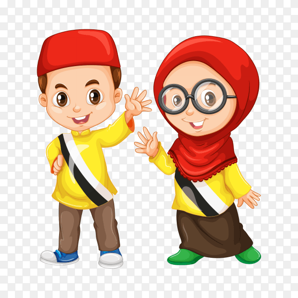 Muslim boy and girl saying hello on transparent background PNG