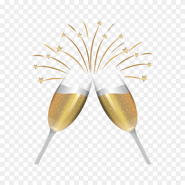 New year celebration with champagne glass on transparent background PNG