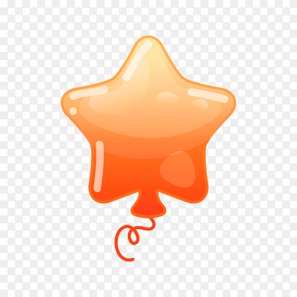 Orange balloon with star shape on transparent background PNG