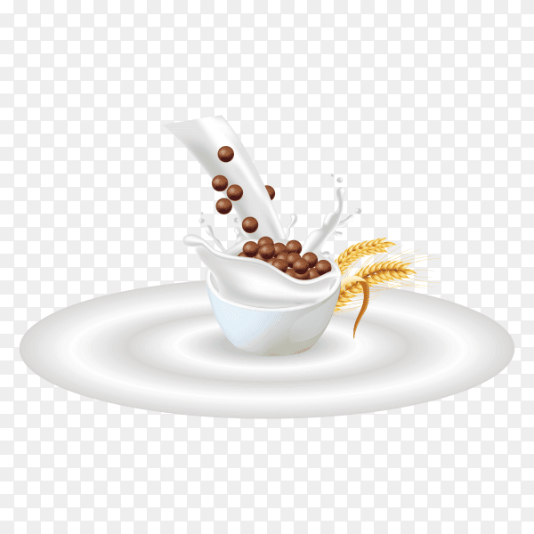 Organic Chocolate cereals in milk splash on transparent background PNG