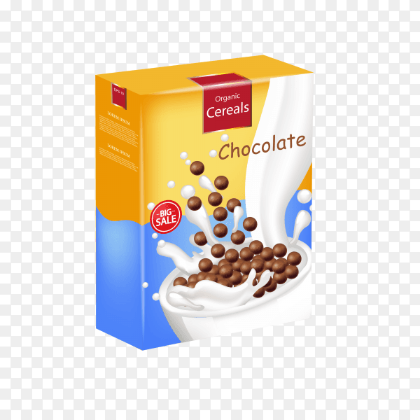 Organic Chocolate cereals milk splash realistic mock up on transparent background PNG