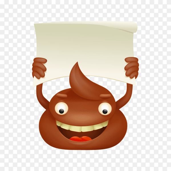 Poop emoticon cartoon character with paper banner on transparent background PNG