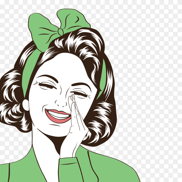 Pop art woman smiling on transparent background PNG