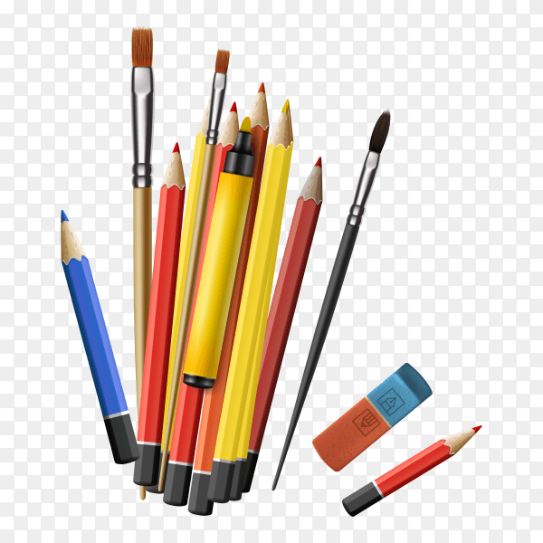 Realistic drawing tools on transparent background PNG