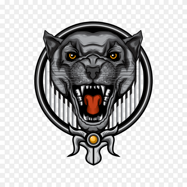 Scary angry black panther head on transparent background PNG