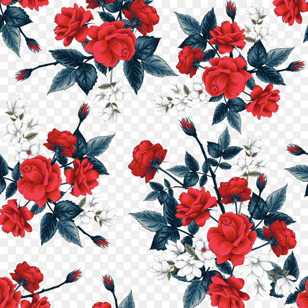 Seamless pattern floral beautiful red Rose on transparent background PNG
