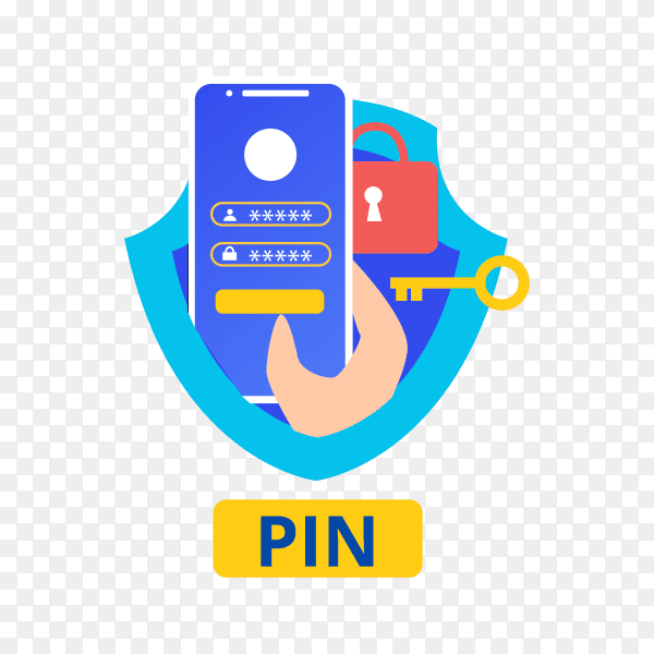 Security pin or personal identification number password smartphone and shield hand icon on transparent background PNG