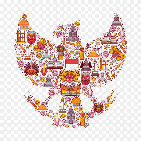 Set icons of Indonesia in garuda form on transparent background PNG
