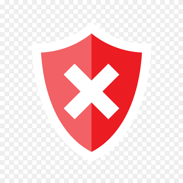 Shield and check mark. Rejected. Red shield with x mark on transparent background PNG