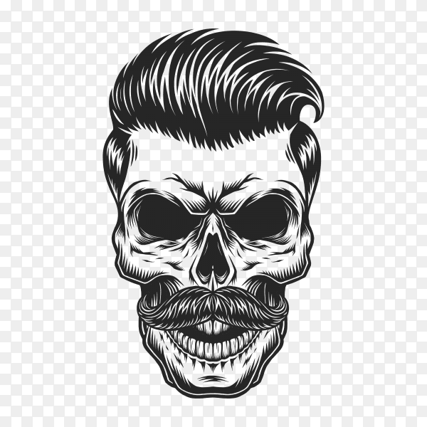 Skull with hairstyle and mustaches on transparent background PNG