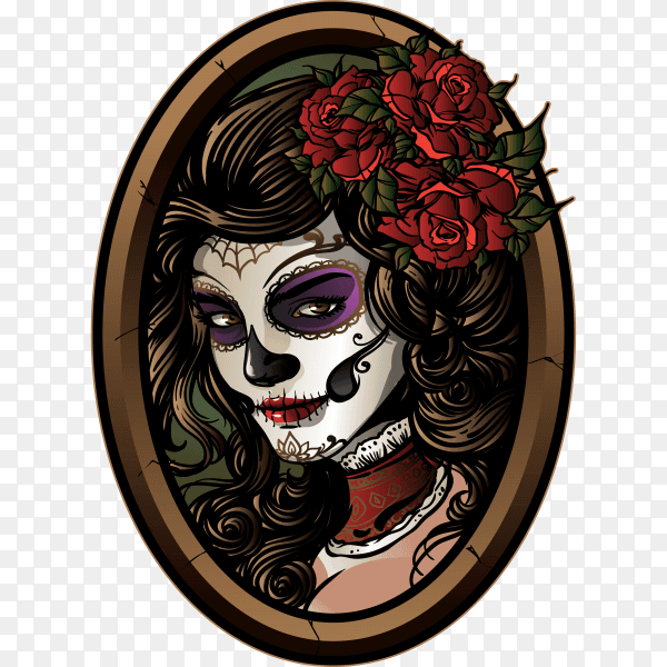 Sugar skull Girl illustration on transparent background PNG