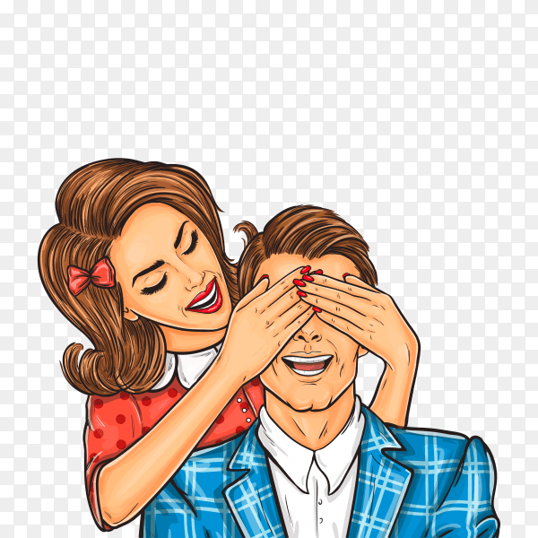 Woman close eyes to the her man pop art on transparent background PNG