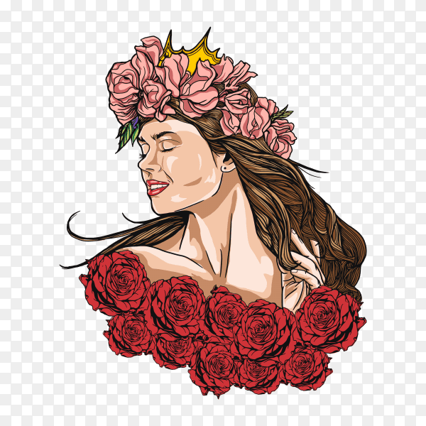 Woman with rose flower on transparent background PNG
