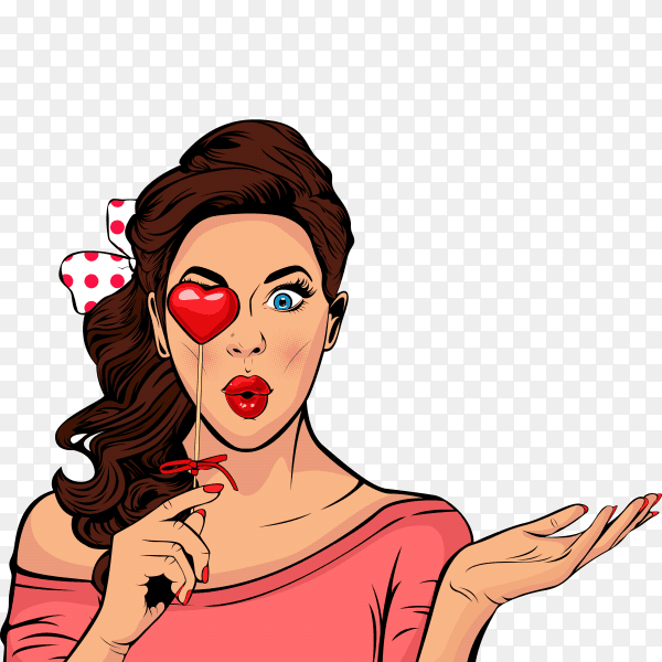 Wow pop art surprised fashion girl open mouth on transparent background PNG