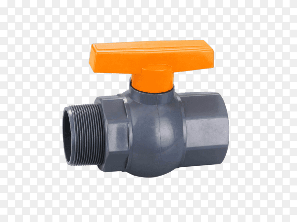 A water or gas ball valve is visible through in an open state on transparent background PNG