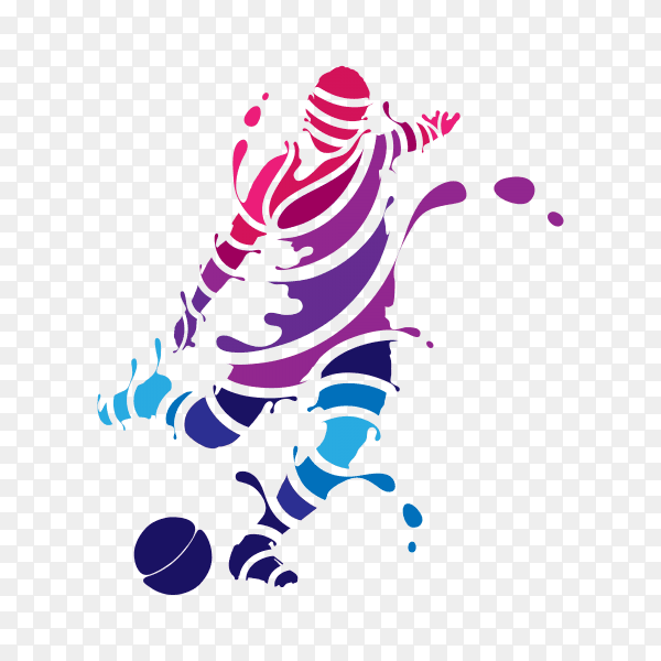 Abstract professional soccer player quick shooting a ball from splash on transparent background PNG