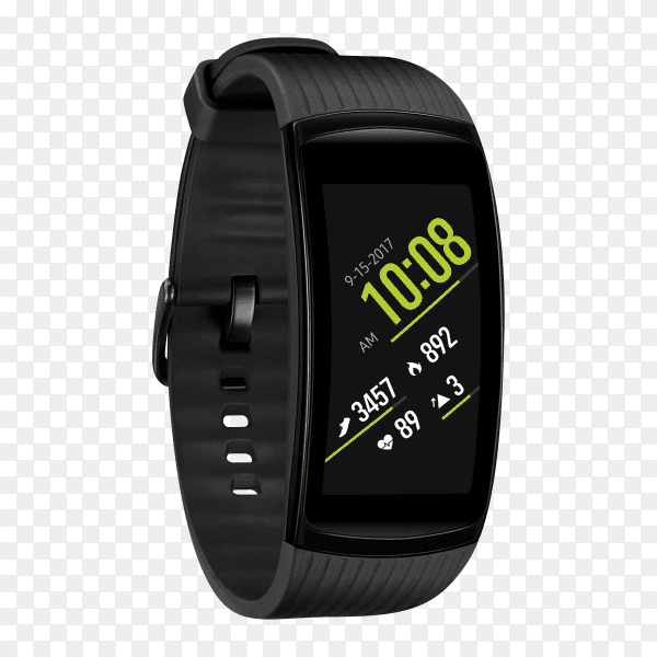 An elegant black smart watch on transparent background PNG