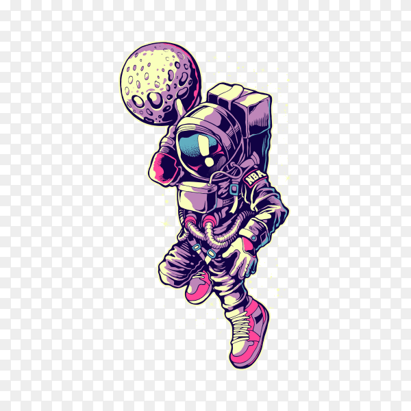 Astronaut dunk basketball Poster on transparent background PNG