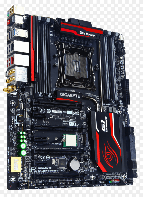 Asus motherboard in black color on transparent background PNG