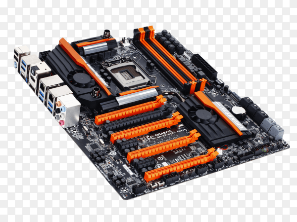 Asus motherboard mock-up on transparent PNG