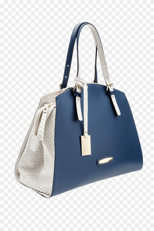 Female bag in blue and white color on transparent background PNG