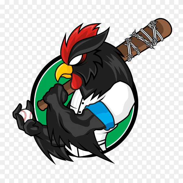 Baseball Mascots - Black Rooster on transparent background PNG