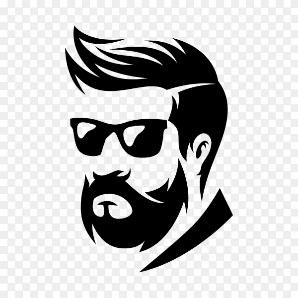 Beard barber logo in flat design on transparent background PNG