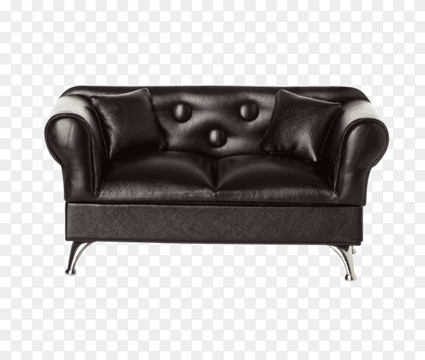 Black leather sofa on transparent background PNG