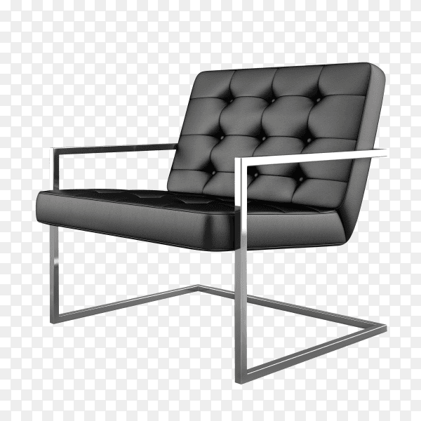 Black modern Armchair isolated on transparent background PNG