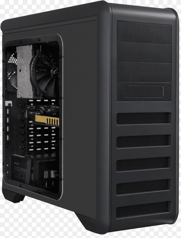 Black modern desktop computer on transparent background PNG
