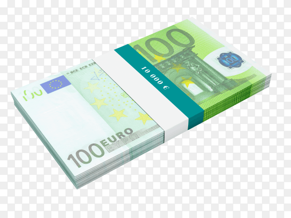 Bundle of 100 euro banknotes bills on transparent background PNG