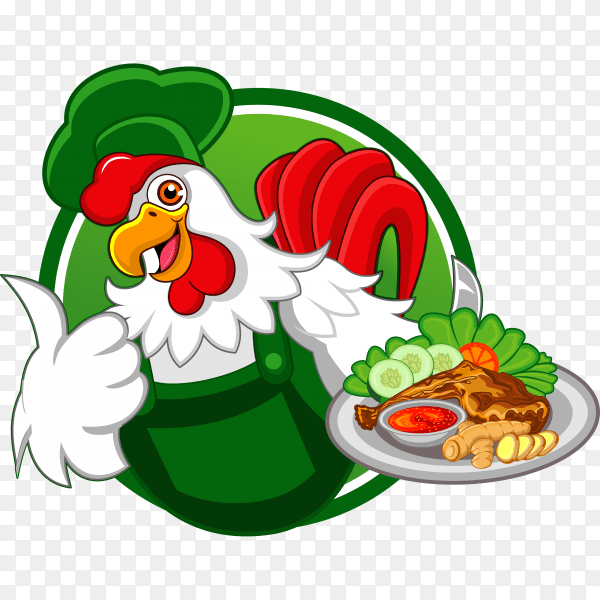 Chicken chef holding Grilled Chicken on transparent background PNG