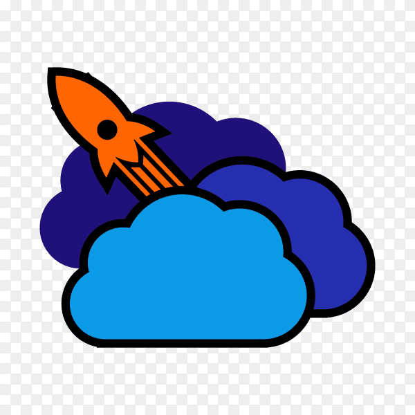 Cloud logo and rocket design concept on transparent background PNG