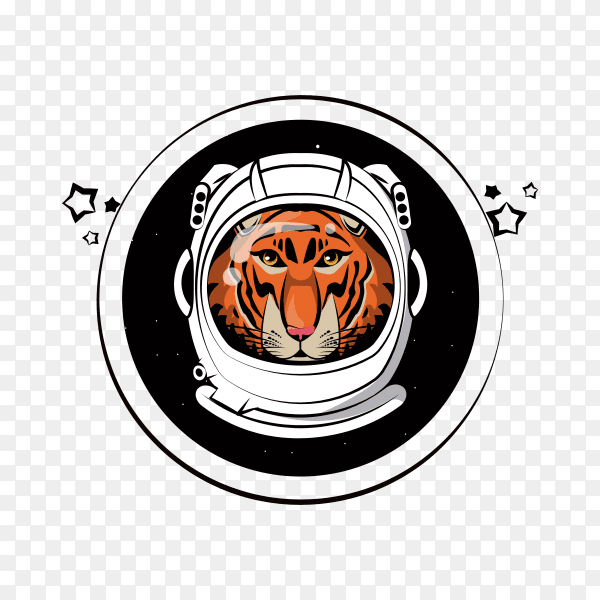 Cool tiger in astronaut helmet on transparent background PNG