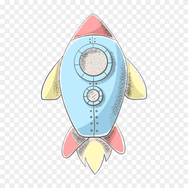 Cute cartoon rocket illustration on transparent background PNG