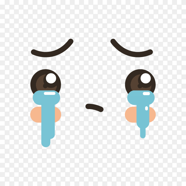 Cute lovely kawaii emoticon. Doodle cartoon face in childlike manga cartoon style on transparent PNG