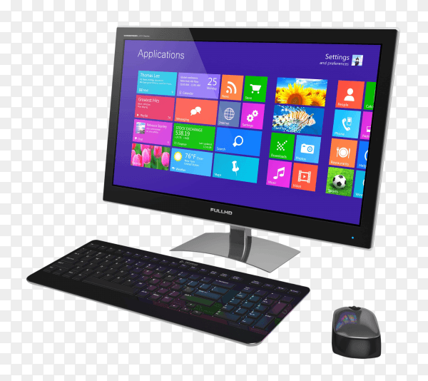 Desktop and keyboard and mouse on transparent background PNG
