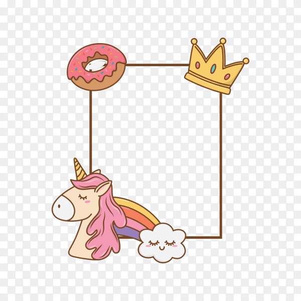 Frame with donuts crown unicorn on transparent background PNG