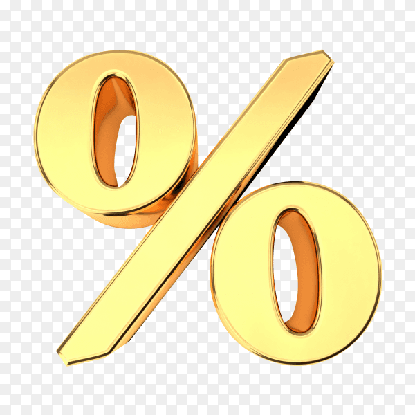 Golden percentage sign isolated on transparent background PNG
