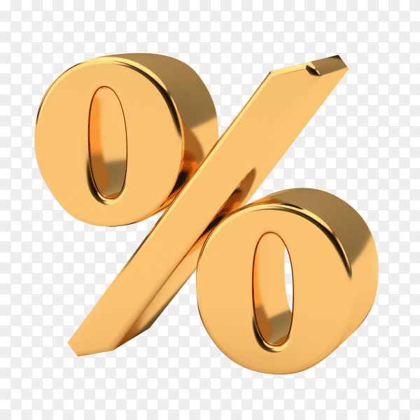 Golden percentage sign on transparent background PNG