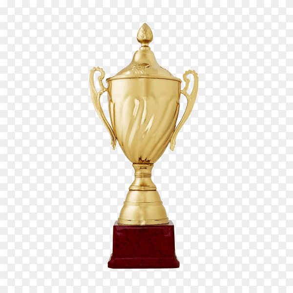 Golden shiny cup reward for the winner on transparent background PNG