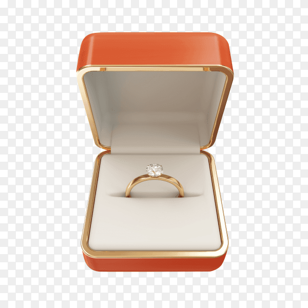 Golden wedding ring with diamond box on transparent background PNG