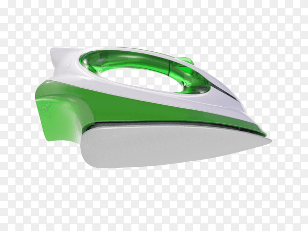 Green and white iron with steam on transparent background PNG
