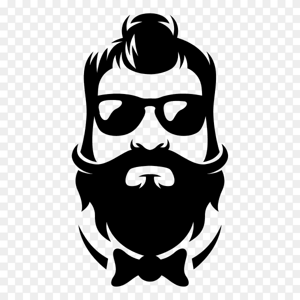 Hand drawn Beard barber logo design on transparent background PNG