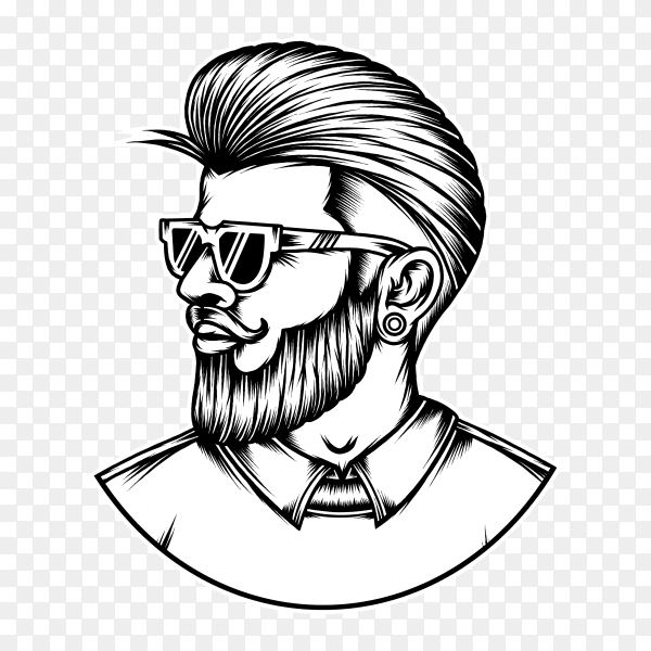Hand drawn bearded men hairstyle on transparent background PNG