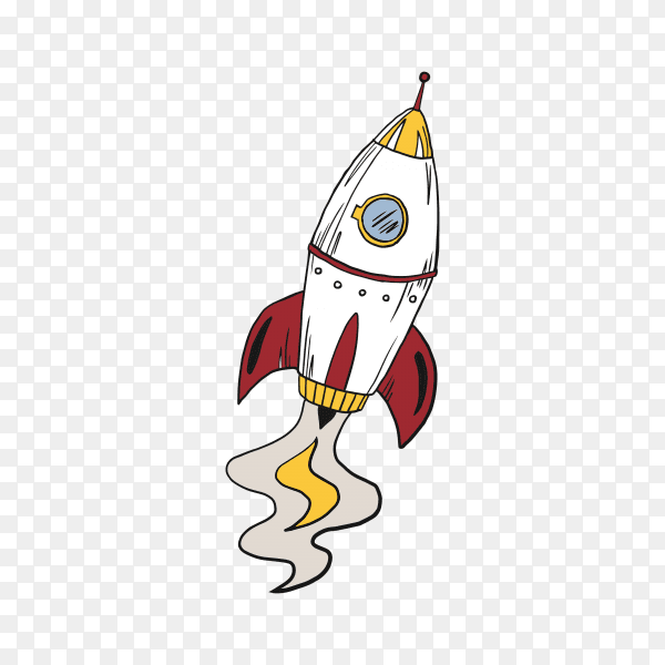 Hand drawn cartoon rocket on transparent background PNG