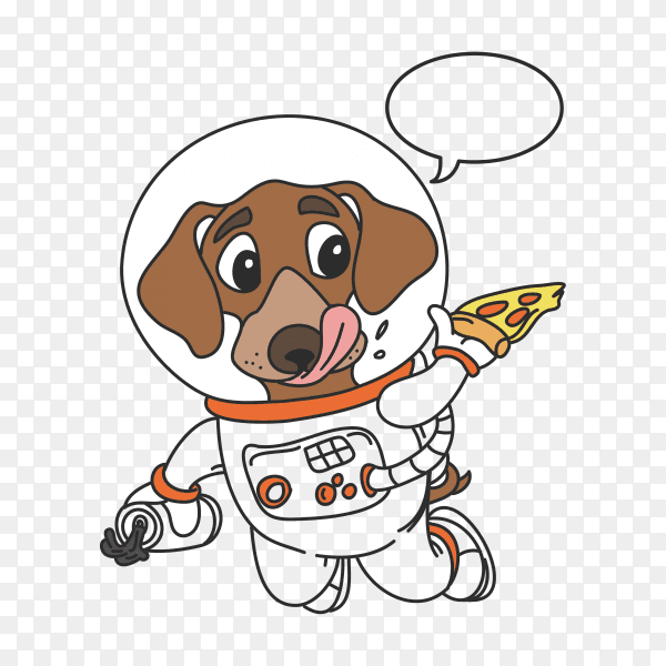 Hand drawn cute funny dog astronaut in space on transparent background PNG