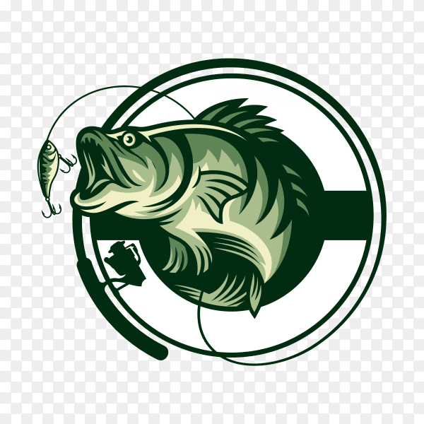 Hand drawn fishing logo design illustration transparent background PNG