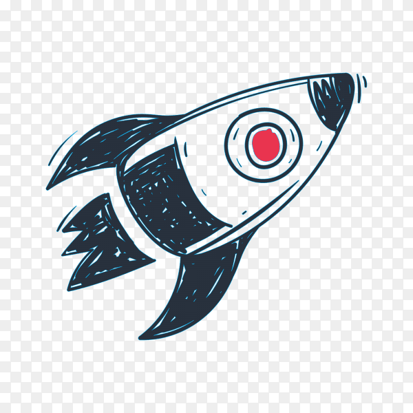 Hand drawn sketch rocket illustration on transparent background PNG